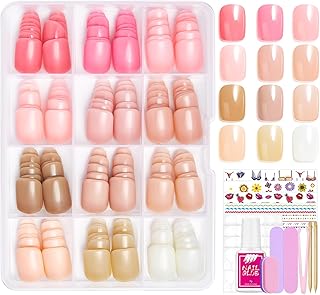 288 Stück Nagel Tips Set - 12 Farben Press On Nails Short Square - Nude Rosa Weiß Falsche Nägel Zum Aufkleben - Künstliche Nagelspitzen Nail Art Manicure Fake Nails für Damen und Frauen