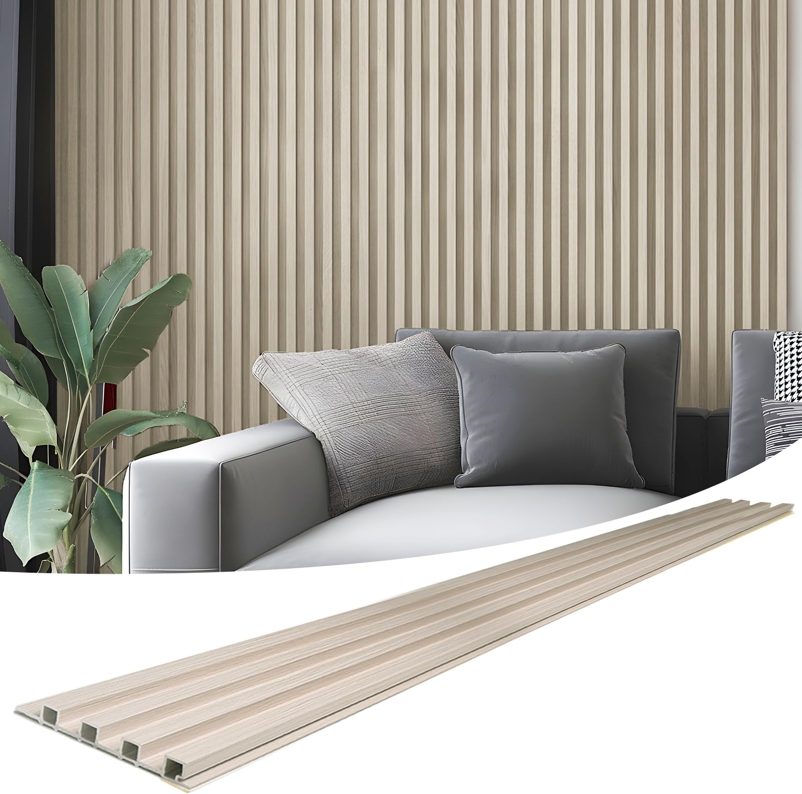 Art3d 8-Pack 96 x 6in. WPC Acoustic Slat Wall Panel for Modern Interior Decor, TV Background, Living Room, White Ash