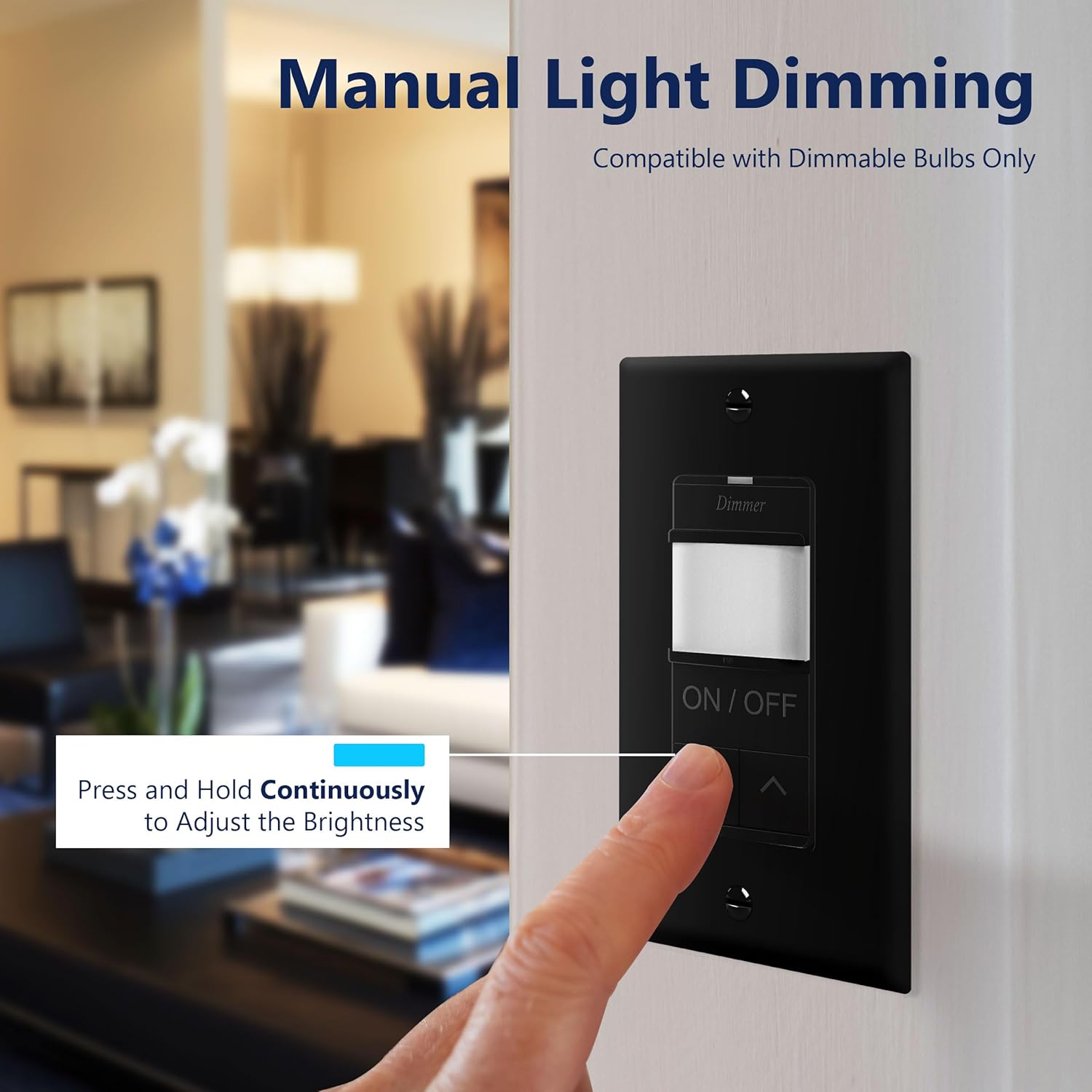 LIDER Motion Sensor Dimmer Switch for Dimmable 200W LED/CFL Lights, 3-Way, 120V, Modern Upgrade, No Neutral Required, No Ground Required, UL Listed, Wall Plate Included, Black, 2 Pack