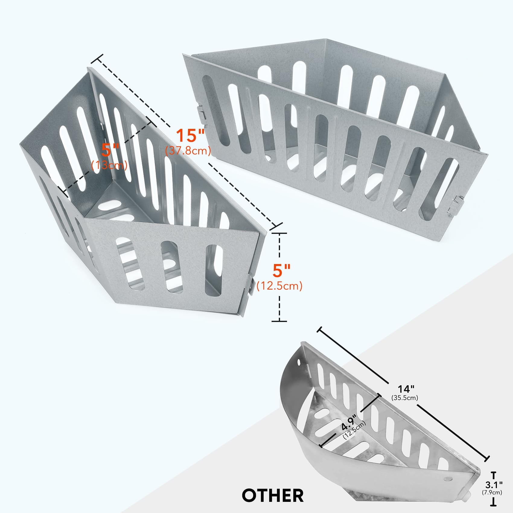 Onlyfire Grand Paniers à Charbon pour Kettle 57-67 cm, Char-Basket Acier Galvanisé pour Barbecue Weber Napoleon 22-26 pouces, 2 pièces