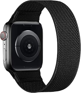 ENJINER Stretchy Nylon Solo Loop Bands Compatible with Apple Watch 38mm 40mm 41mm 42mm 44mm 45mm 49mm Ultra iWatch Series 8 7 SE 6 5 4 3 2 1 Strap, Sport Elastic Braided Women Men No Buckles Clasps Replacement Wristband, Black 42/44/45/49mm M