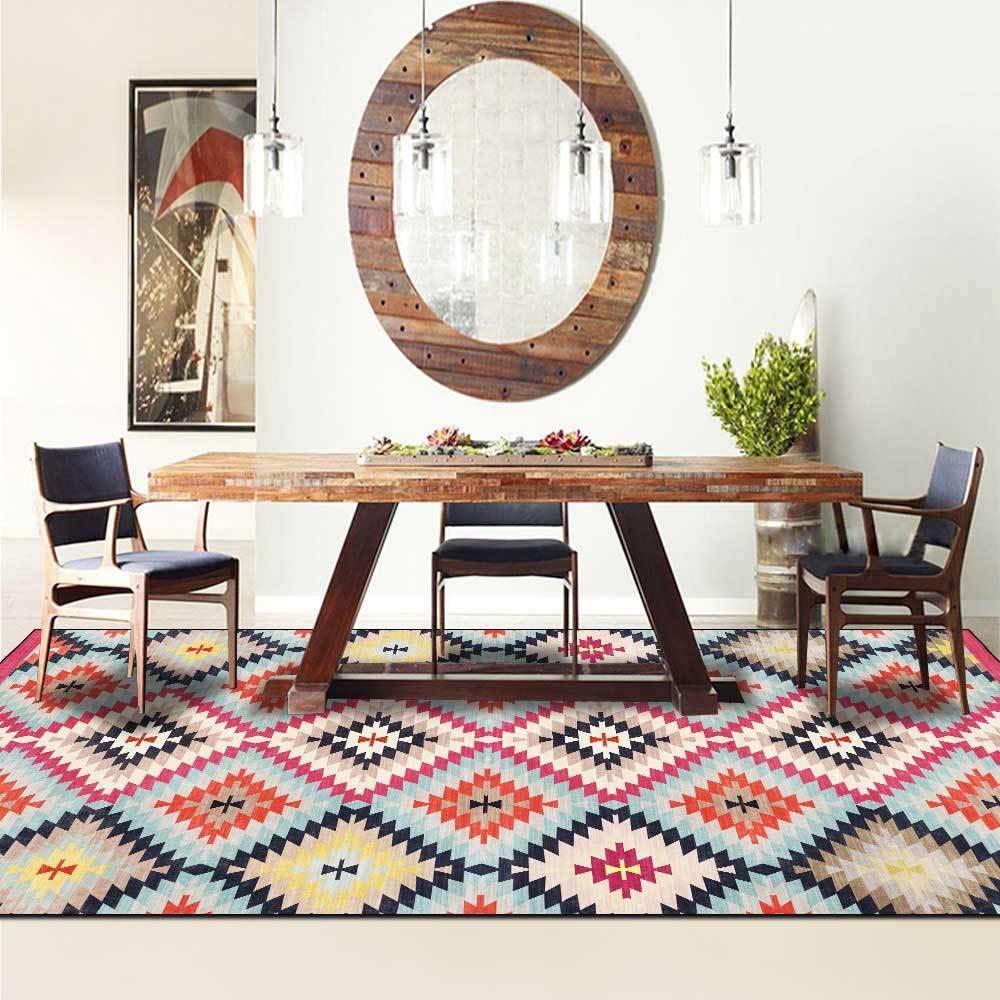 Tapis de cuisine et chambre bleu géométrique 110x190 cm doux