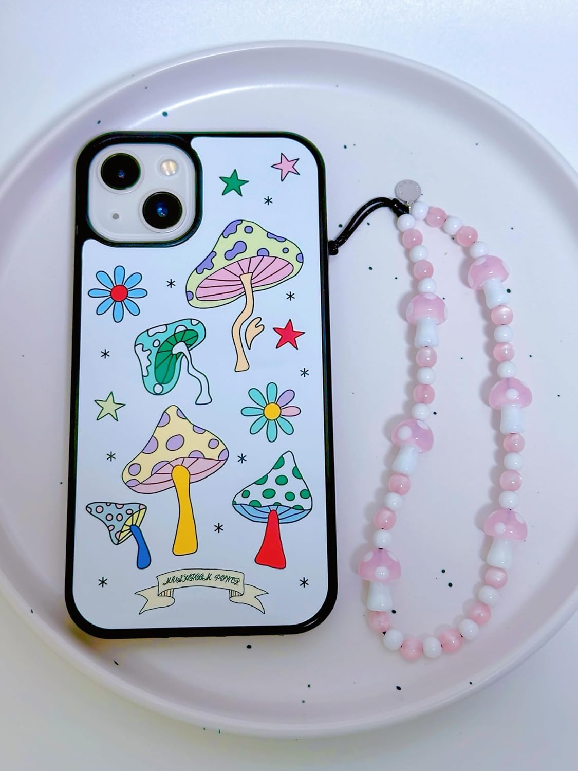 Drawwind Phone Charm Beaded Wristlet Strap Universal Cell Phone Lanyard Cute Bracelet Wrist Strap Beaded Chain String Handmade Accessories for Case Camera Bags (Pink Mushroom) - Image 5