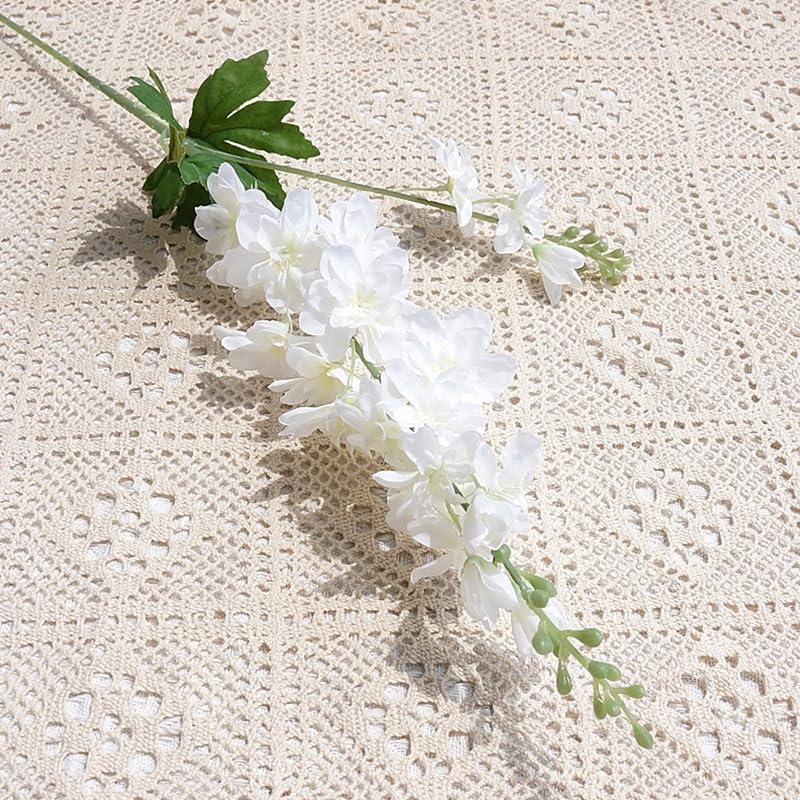 DODXIAOBEUL 4Pcs Long Stem Artificial Flowers for Tall Vase,33'' Artificial White Delphinium Flowers Faux Silk Flowers for Home Office Decor Wedding Centerpieces - Image 3