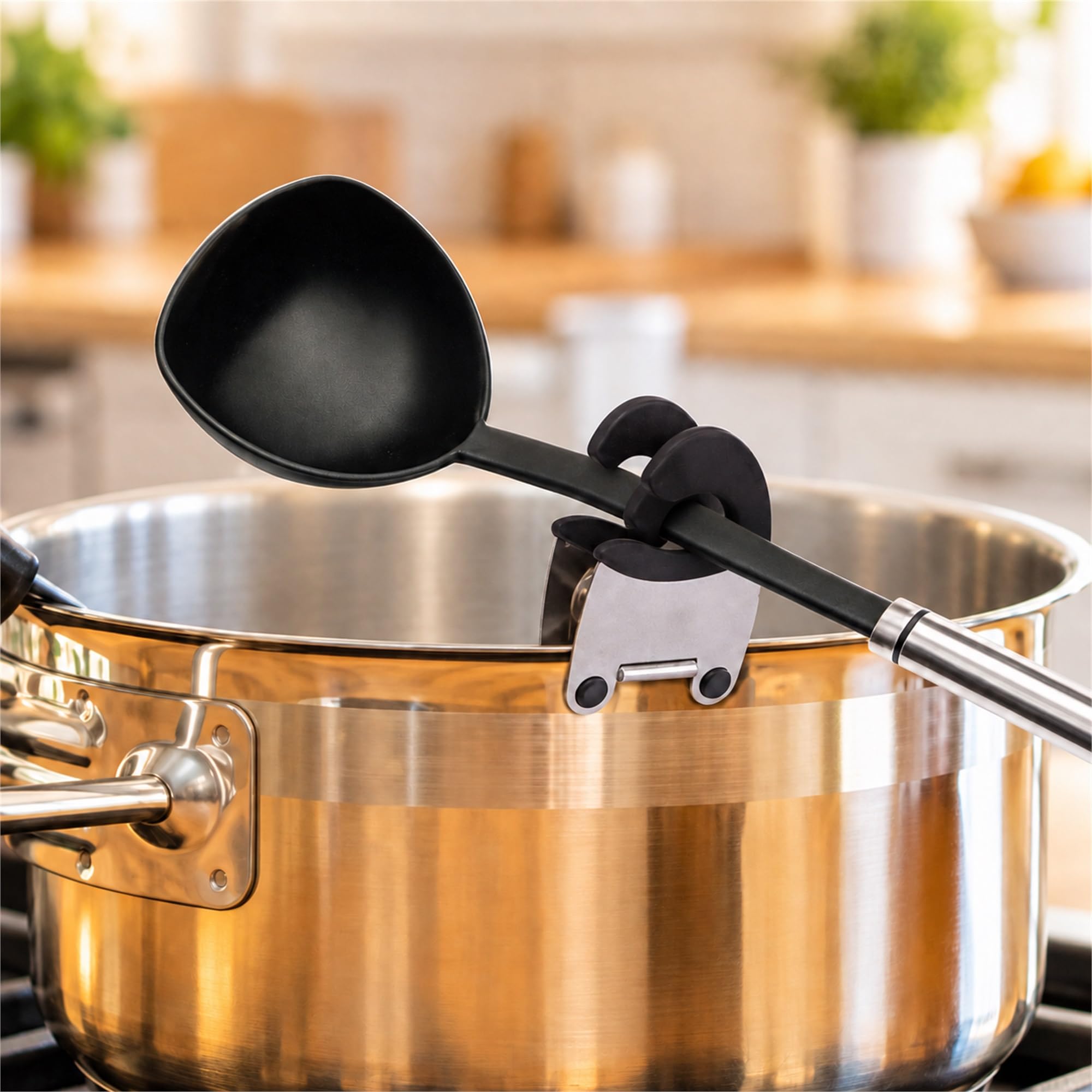 Silicone and Stainless Steel Pot-Rim Utensil Clip, Spoon Holder for Keeping Cooking Tools Handy during Kitchen Prep