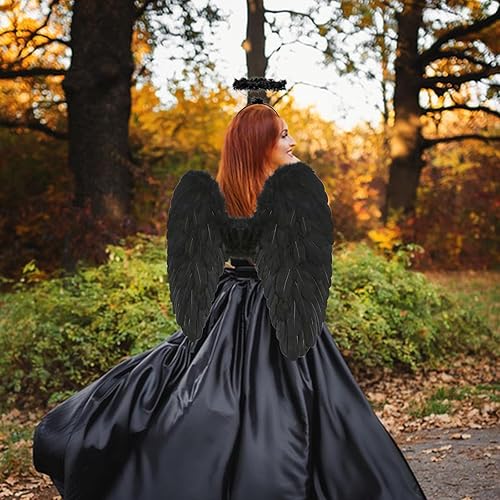 Miniatura 6 de Alas de ángel y halo para adultos, disfraz de alas de ángel de plumas para mujeres, niños y niñas, cosplay de Halloween