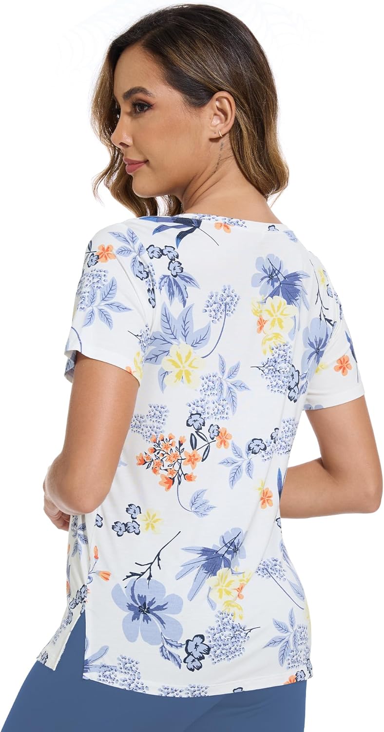 WiWi Viscose from Bamboo Pajama Tops for Women Super Soft Short Sleeve Tee V Neck Sleep Cooling T-Shirt Pjs Sleepwear S-XXL - Image 2