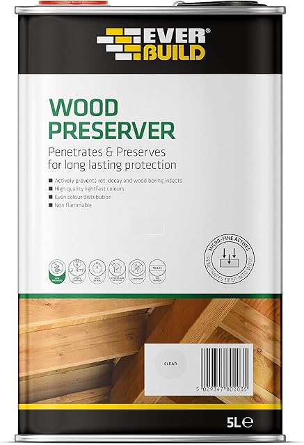 Everbuild Wood Preserver | Penetrates and Preserves for Long-Lasting Protection - Suitable for Sheds, Trellis, Pergolas and Gazebos - 5 Litre - Clear