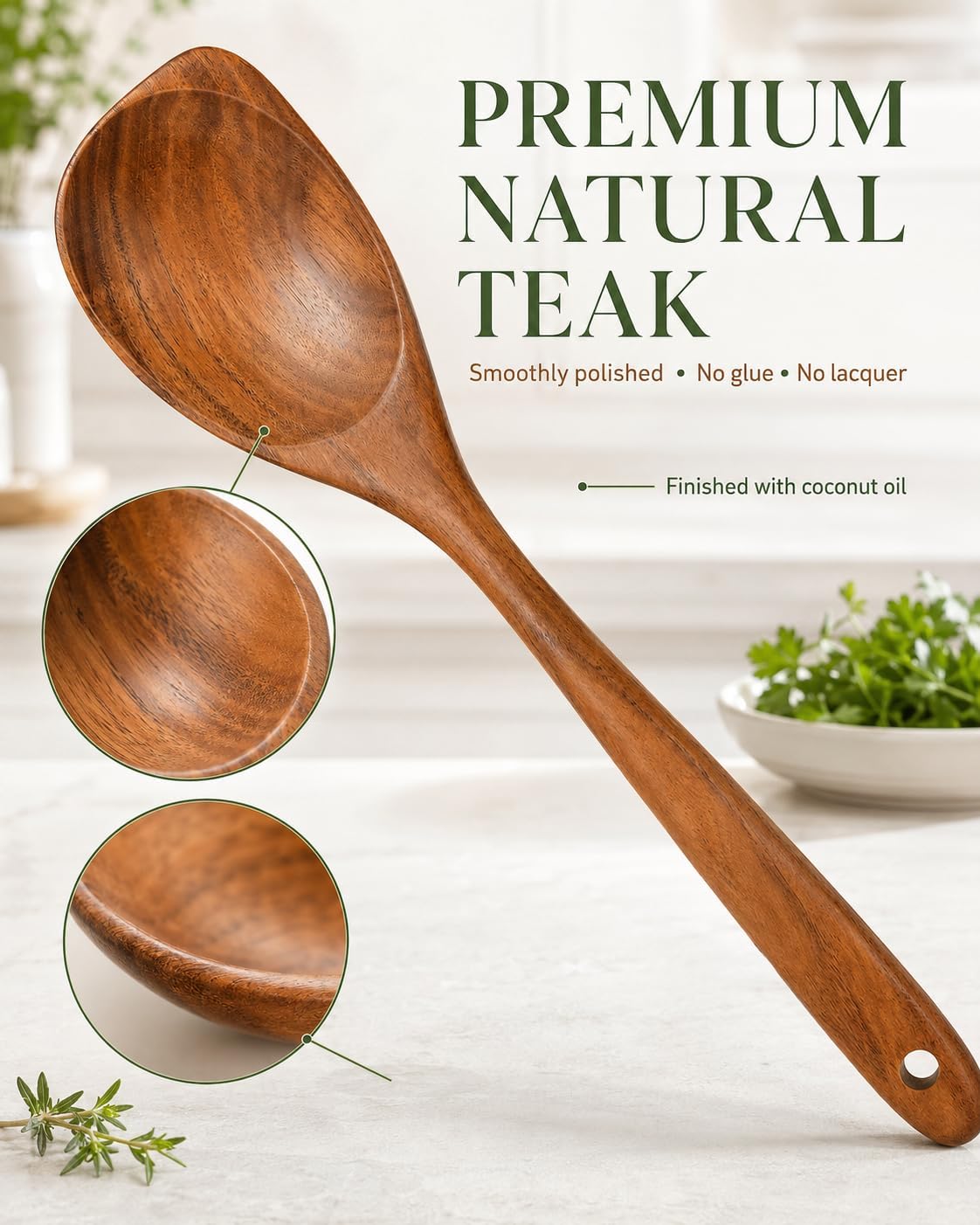 Wooden Spoon for Cooking, Premium Natural Teak Right-Handed Corner Spoon with Angled Edge, Large Heat-Resistant Wood Spatula with Comfort Grip for Nonstick Cookware
