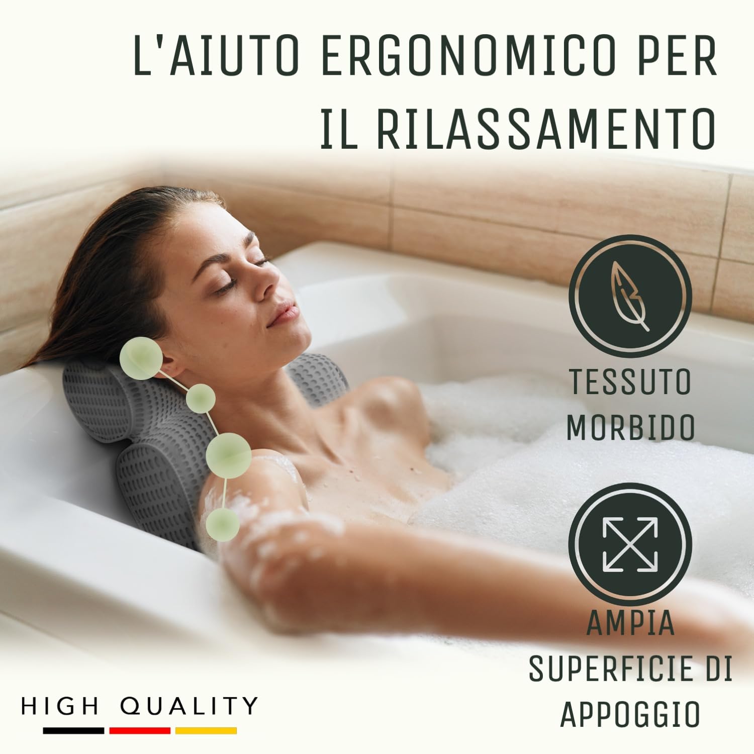 Cuscino Da Bagno Morbido 4D Con Ventose – Supporto Ergonomico Per Testa E Collo, Antiscivolo E Rimovibile