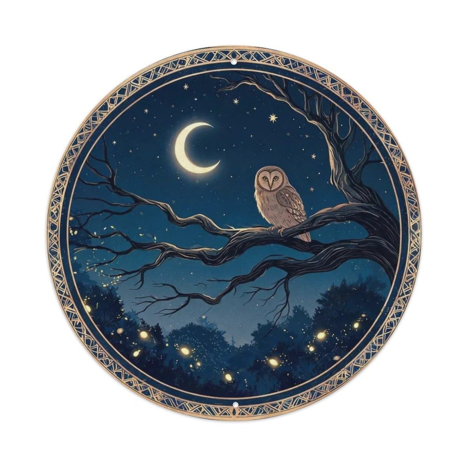 Retro Night Forest Owl Metal Tin Sign Plaque