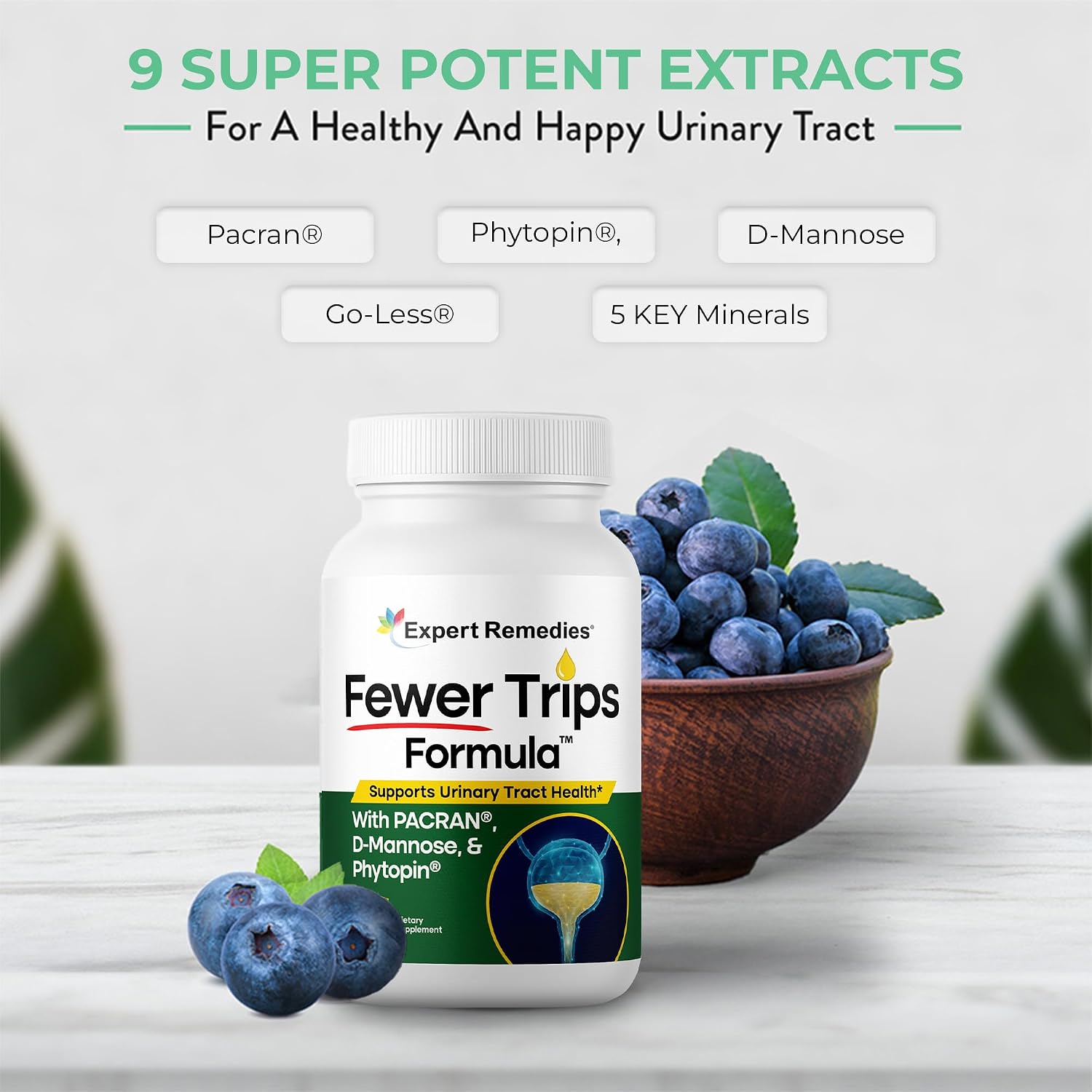 Fewer Trips Formula Bladder Support Supplement for Women and Men. Cranberry Extract and D-mannose Pills, Reduce Frequency, Support Urinary Tract Health - 90 Capsules