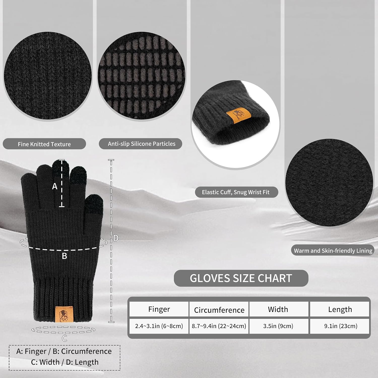 Honnesserry Winter Knit Gloves Touchscreen Warm Thermal Gloves Soft Lining Elastic Cuff Texting Anti-Slip for Men Women