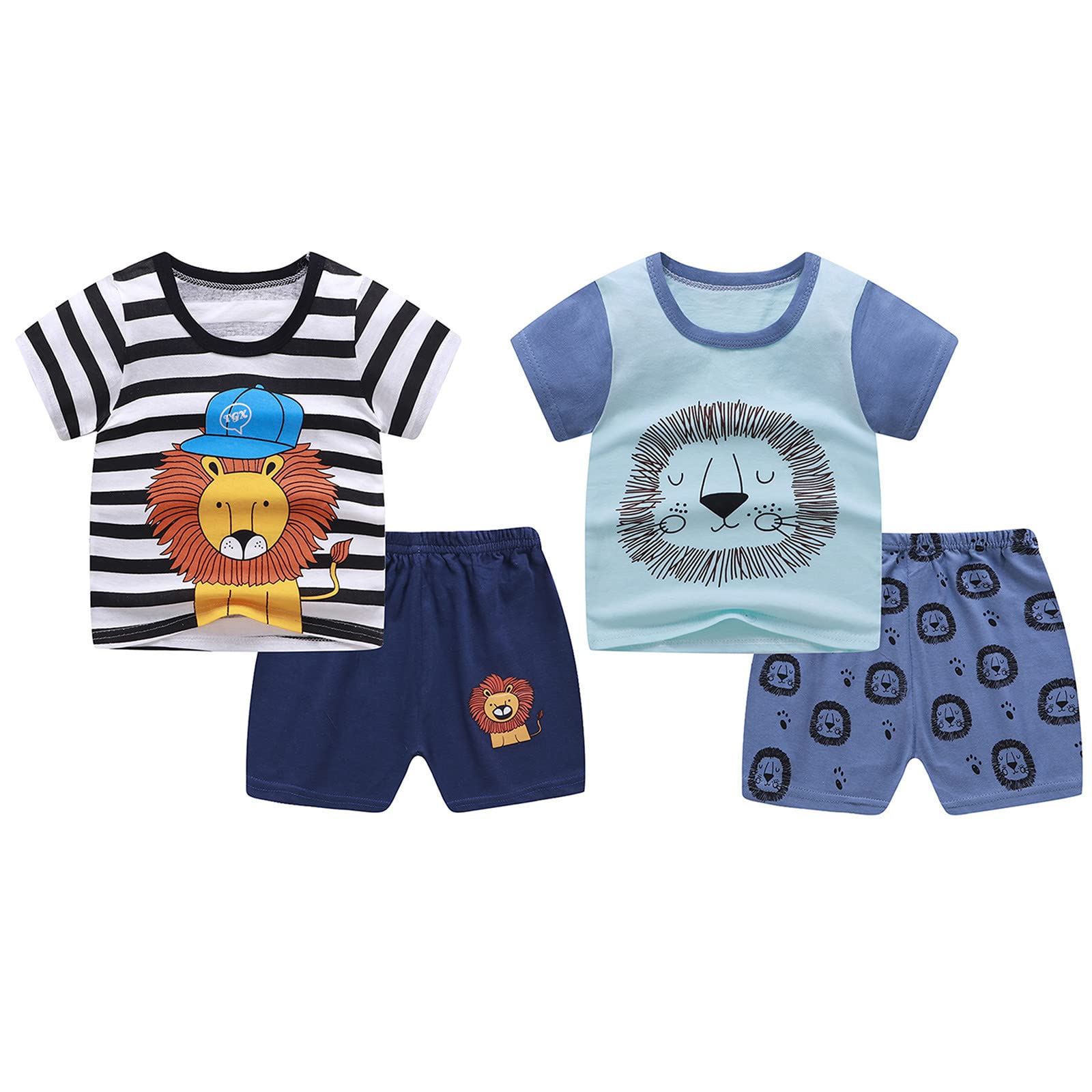 Napoo 0-5Y Toddler Baby Boy Clothes Cartoon Lions Print T-Shirt Top + Shorts Pants Sets 2PCS Kids Summer Casual outfits