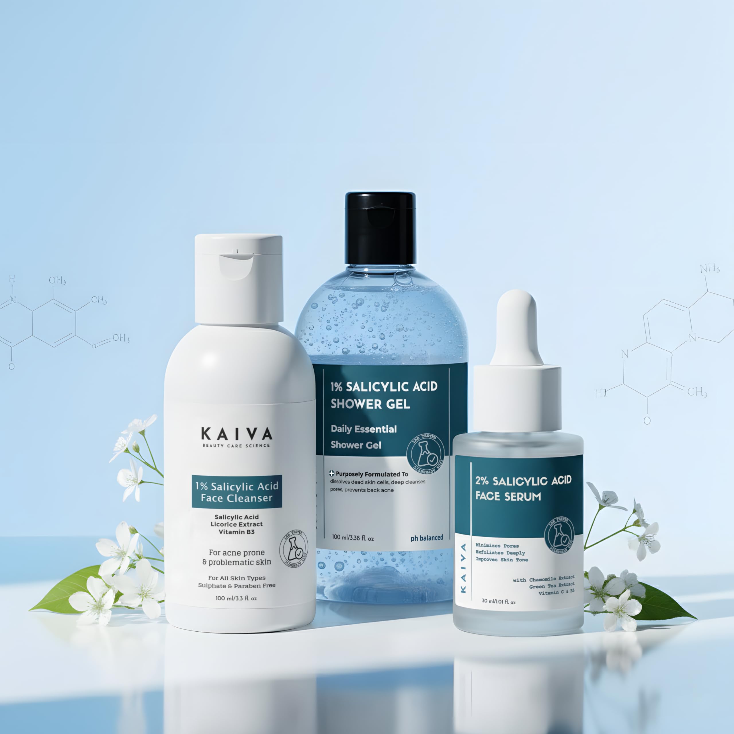 KAIVA Salicylic Acid Trio – 1% Facewash + 2% Salicylic Serum + 1% Shower Gel | Complete BHA Skincare Kit | Oil-Control, Acne-Prone, Smooth & Clear Skin (Face Serum, Face Wash, Shower Gel) | Valentine Gift for Him/Her-image-29