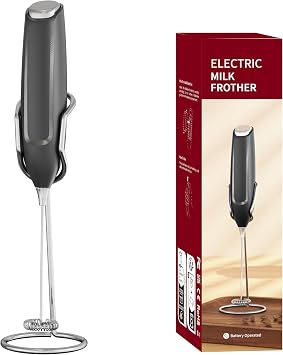 AMZCHEF Milk Frother Handheld with Stand - Battery Operated Electric Handheld Frother for Milk Coffee, Latte, Cappuccino, Matcha, Hot Chocolate Battery Not Included