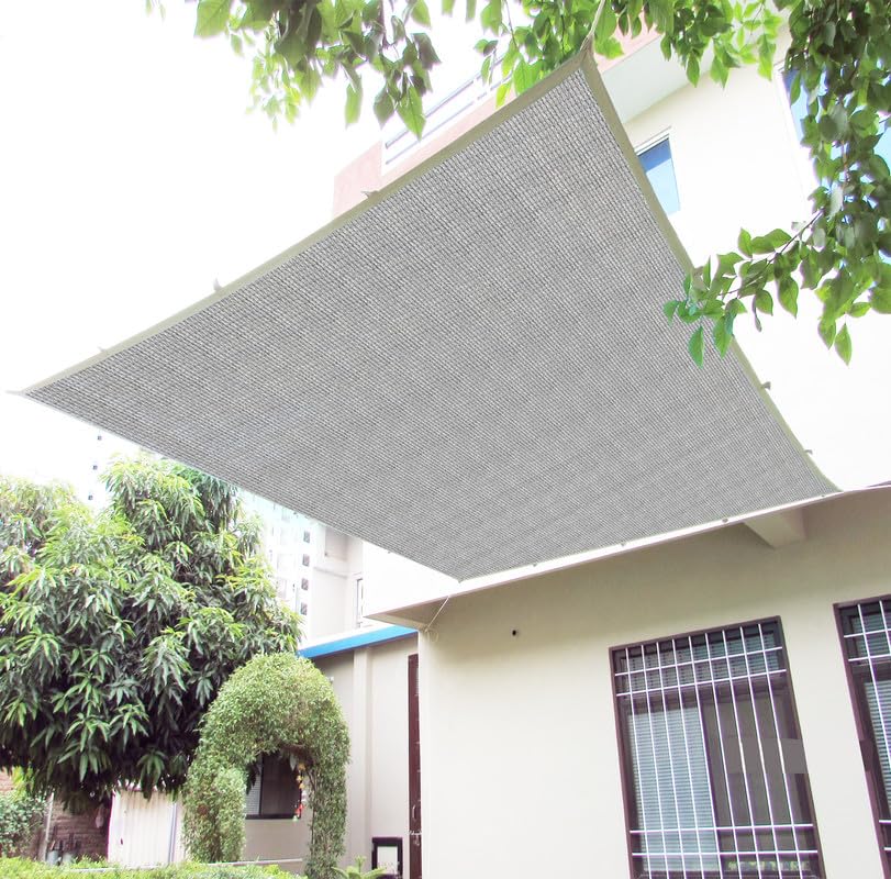 HDPE Fabric Cotton Webbing Sun Shade Sails Shade Net 90% Protection from Sun & UV Rays Ideal for Car Parking, Outdoor Garden, Balcony, Patio, Grey Color (20 Ft x 30 Ft) Pack of 1 Piece-image-32