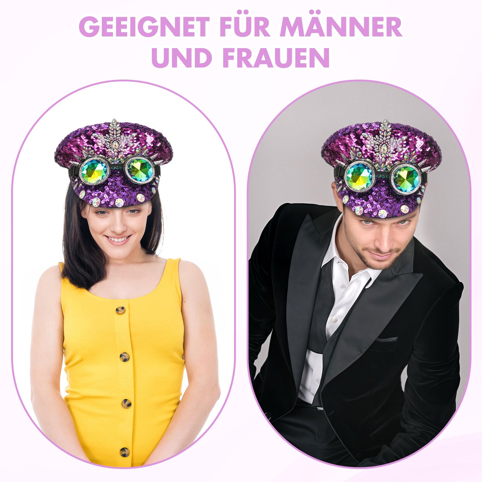 F Fityle Gothic-Hut, Partyhut, Glitzer-Pailletten-Kopfbedeckung, Strass-Brauthut für Karneval, Verkleidung, Bühnenshow, Braut, Hochzeit, Geburtstag, lila