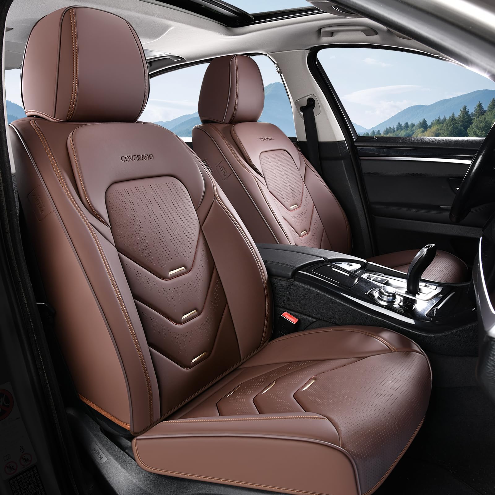 Coverado Car Seat Covers Front Seat, Coffee Front Seat Covers, Leather Seat Cover for Car, Waterproof Car Seat Protector, Automotive Seat Cover, Car Seat Cushion Universal Fit for Most Sedan SUV Truck