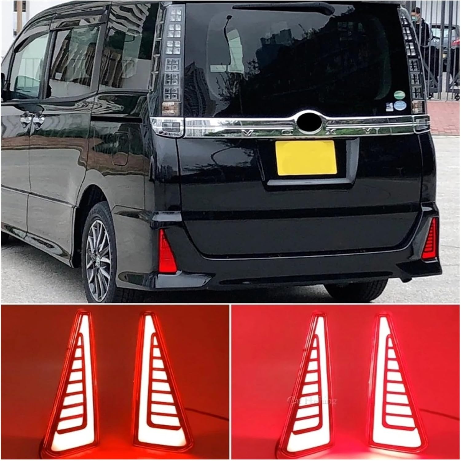 Car LED Rear Fog Lamp Bumper Light Auto Brake+Daylight+Turn Signals Dancing Brake Light, Compatible With Toyota Noah Voxy 80 Series(Red Cover)