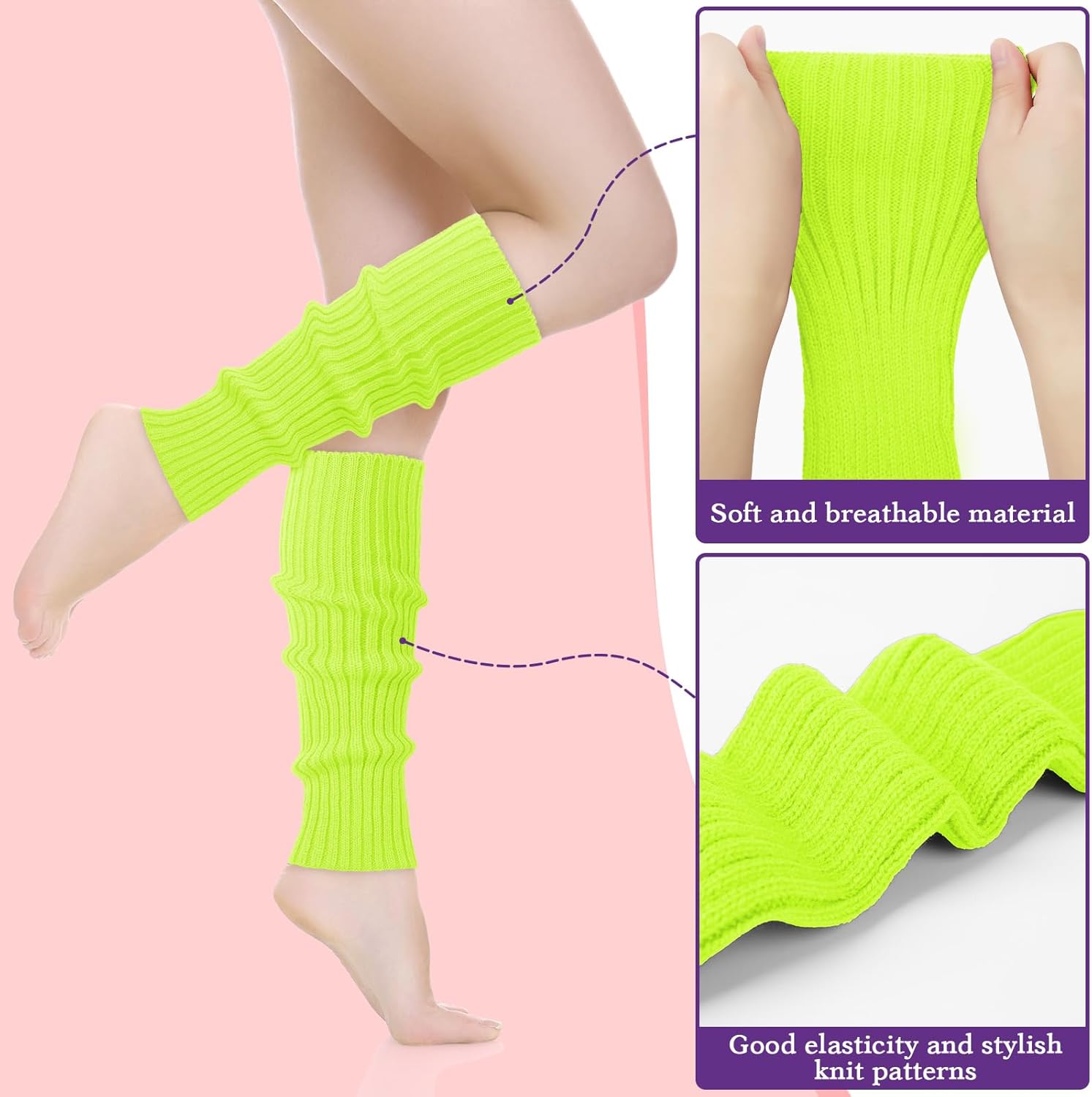 Buauty Leg Warmers for Women 80s 90s Outfit Ribbed Knitted Leg Socks Fashion Neon Y2k Neon Accessories Sports Yoga - Image 2