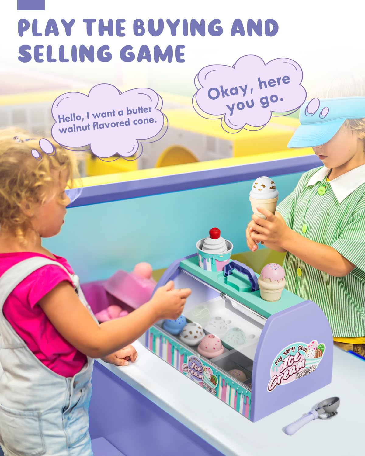 Lehoo Castle Jouets de Glacier, 28 Pièces Cuisine en Enfant avec Un Comptoir, Dinette Enfant, Montessori, Dinette Cadeau pour Garçons et Filles de 3 4 5 6 7 Ans(Violet)