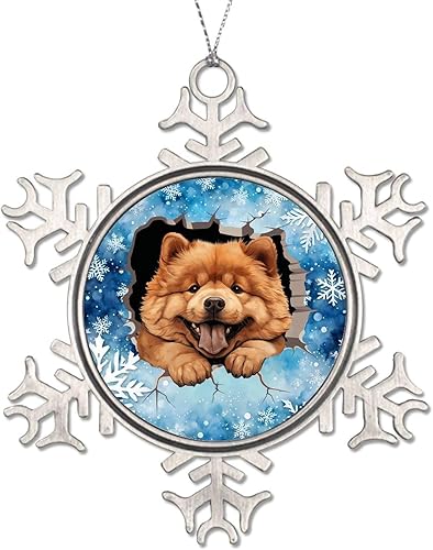 Miniatura 7 de Chow Chow Peeking Dog in Crack Adornos de Navidad para árbol, Chow Chow, copos de nieve, adornos de metal para árbol de Navidad, decoración