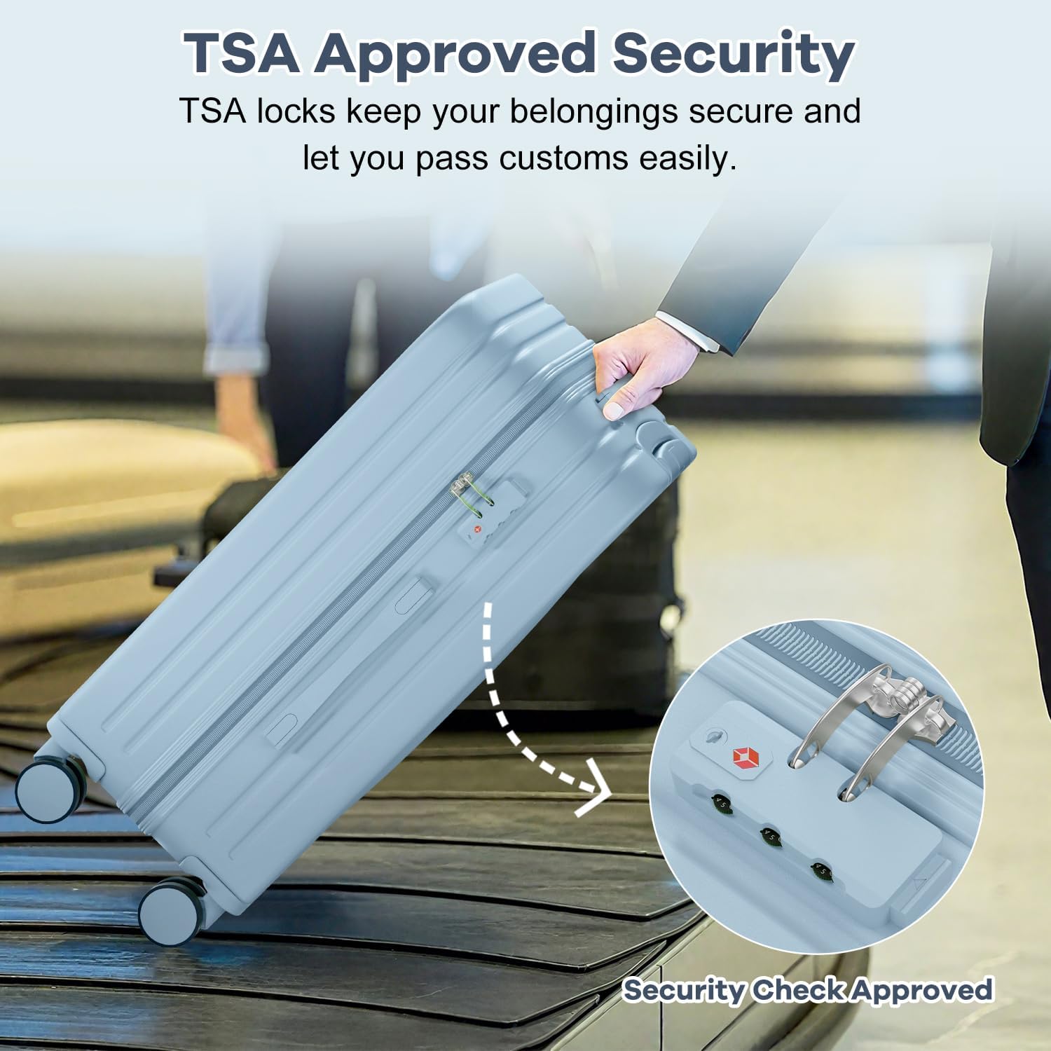 AnyZip Suitcases, Checked Luggage with TSA Lock, 24 Inch PC ABS Hard Shell Mediume Luggage for Women and Kids (Lightblue)