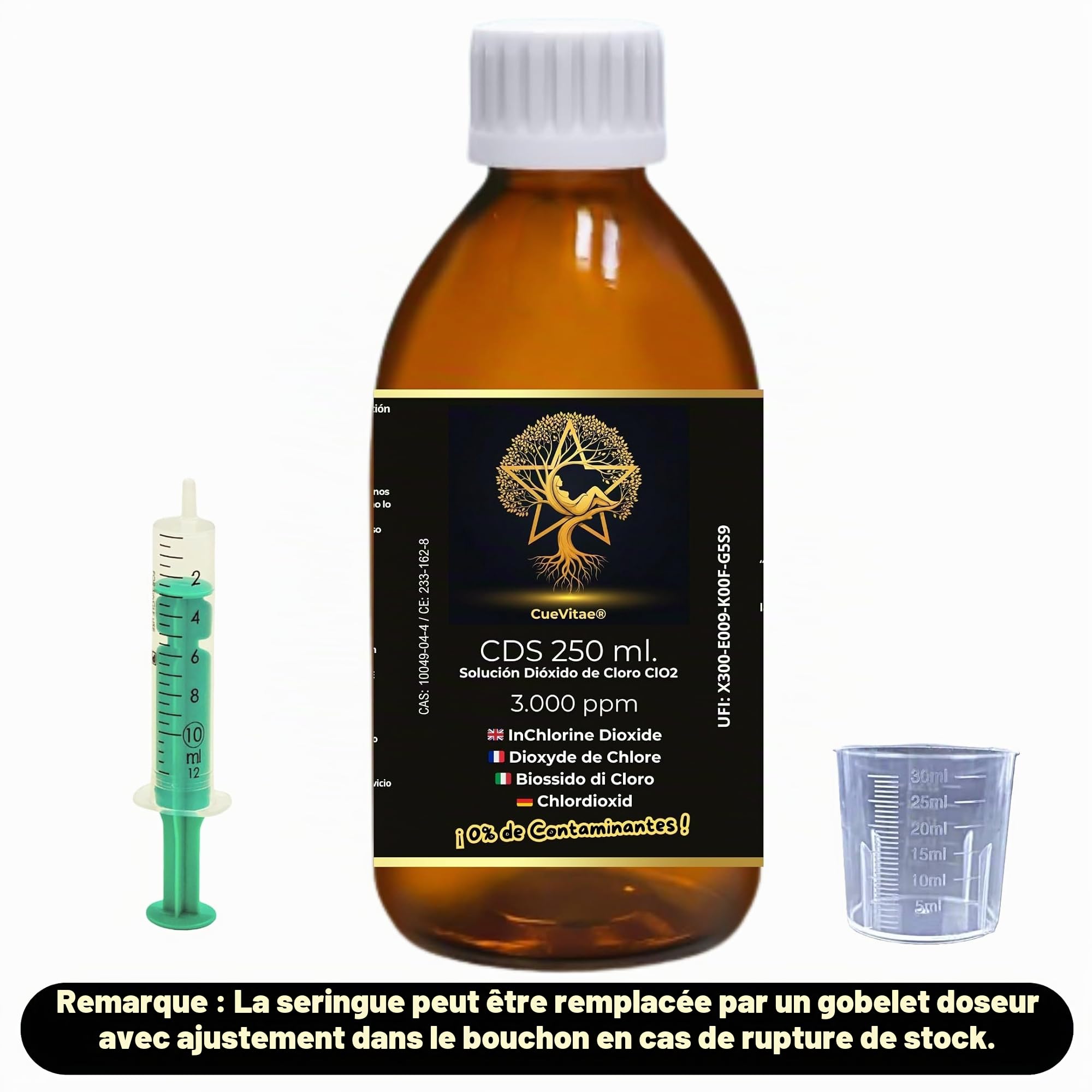 2 x CDS250 ml à 3 000 PPM (500 ml) | Fabrication récente | Produit déjà activé, prêt à doser | Compteur | Emballage en verre ambré anti-rayons UVA