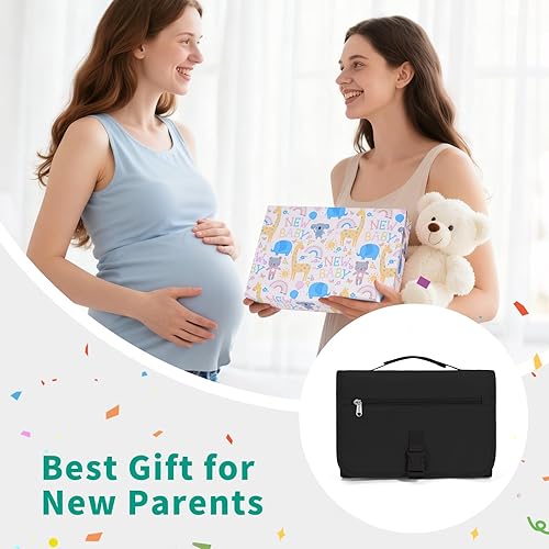 Miniatura 8 de CEICEI Cambiador de pañales portátil, cambiador de pañales grande impermeable con bolsillos para toallitas, cambiador de pañales de viaje plegable y