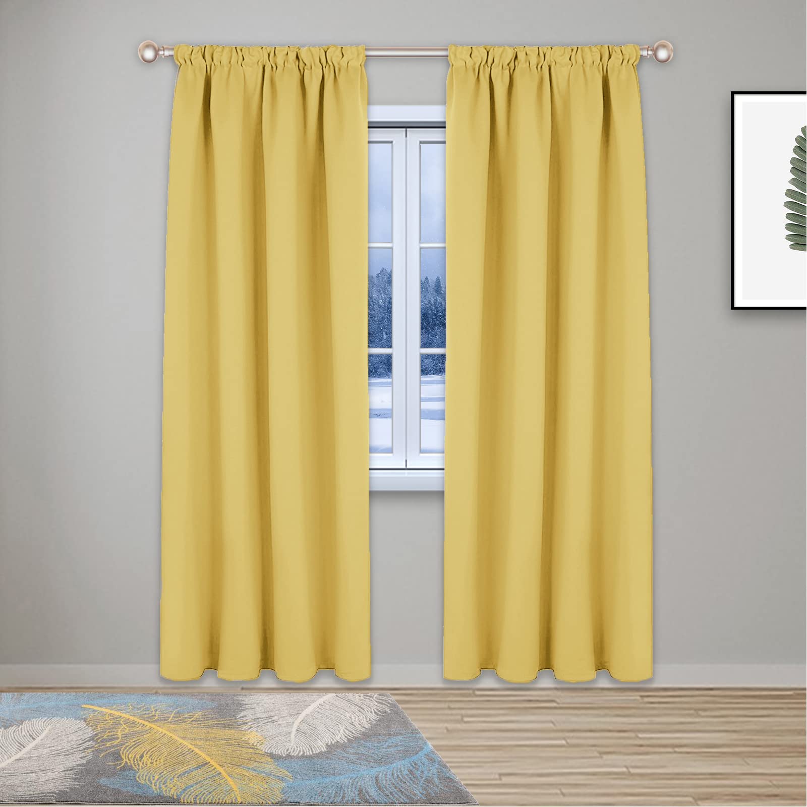 GZQIAWY 1 Pack Blackout Curtains Thermal Curtains for Bedroom Living Room Soft Window Treatments for Kids Super Soft Pencil Pleat Yellow 100 in x 95 in (W x L)
