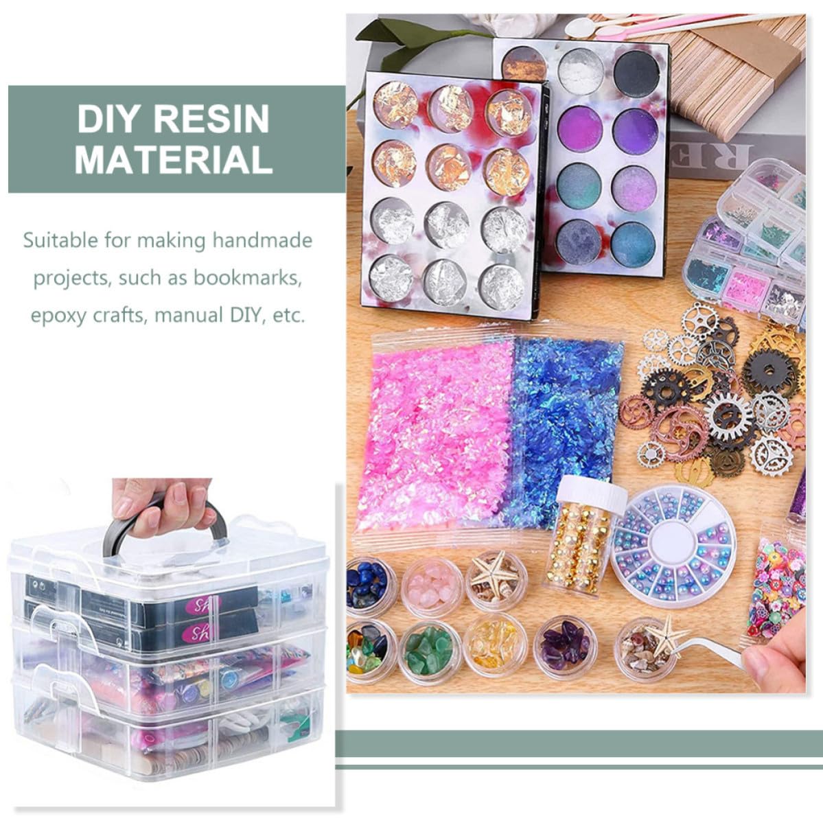 POPETPOP Kit per Resina e Fiori Secchi, Kit per Resina Cristallo Epossidica, Accessori per Fai da Te in Plastica, Legno, Acciaio Inox e Pasta Morbida, e Amanti dei Lavori Creativi