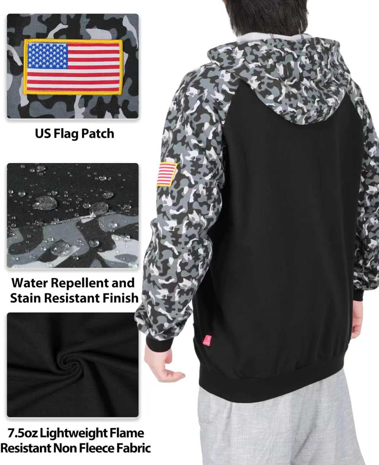 BOCOMAL FR Hoodies Camouflag Paisley Lightweight Pullover 7.5oz Cottoon Flame Resistant men's Hooded Sweatshirts NON FLEECE - Image 4