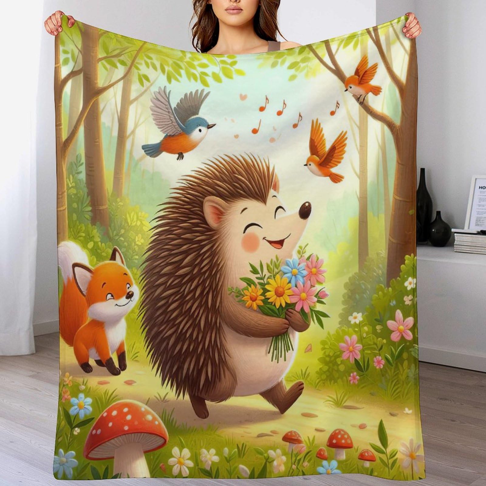 Couverture polaire hérisson en flannel douce pour lit et canapé de 130x150cm
