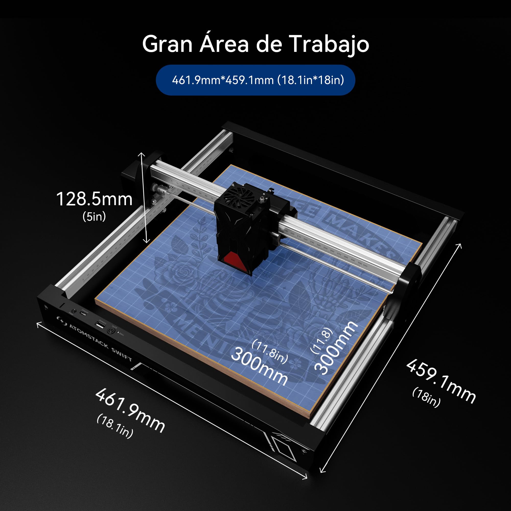 ATOMSTACK Swift 7W Grabadora Láser Máquina de Grabado Láser de Alta Precisión 0,01mm Para Personalización en Serie DIY Cortador Láser Para Madera Cuero Área de Grabado 300x300mm (SWIFT 7W Negro)