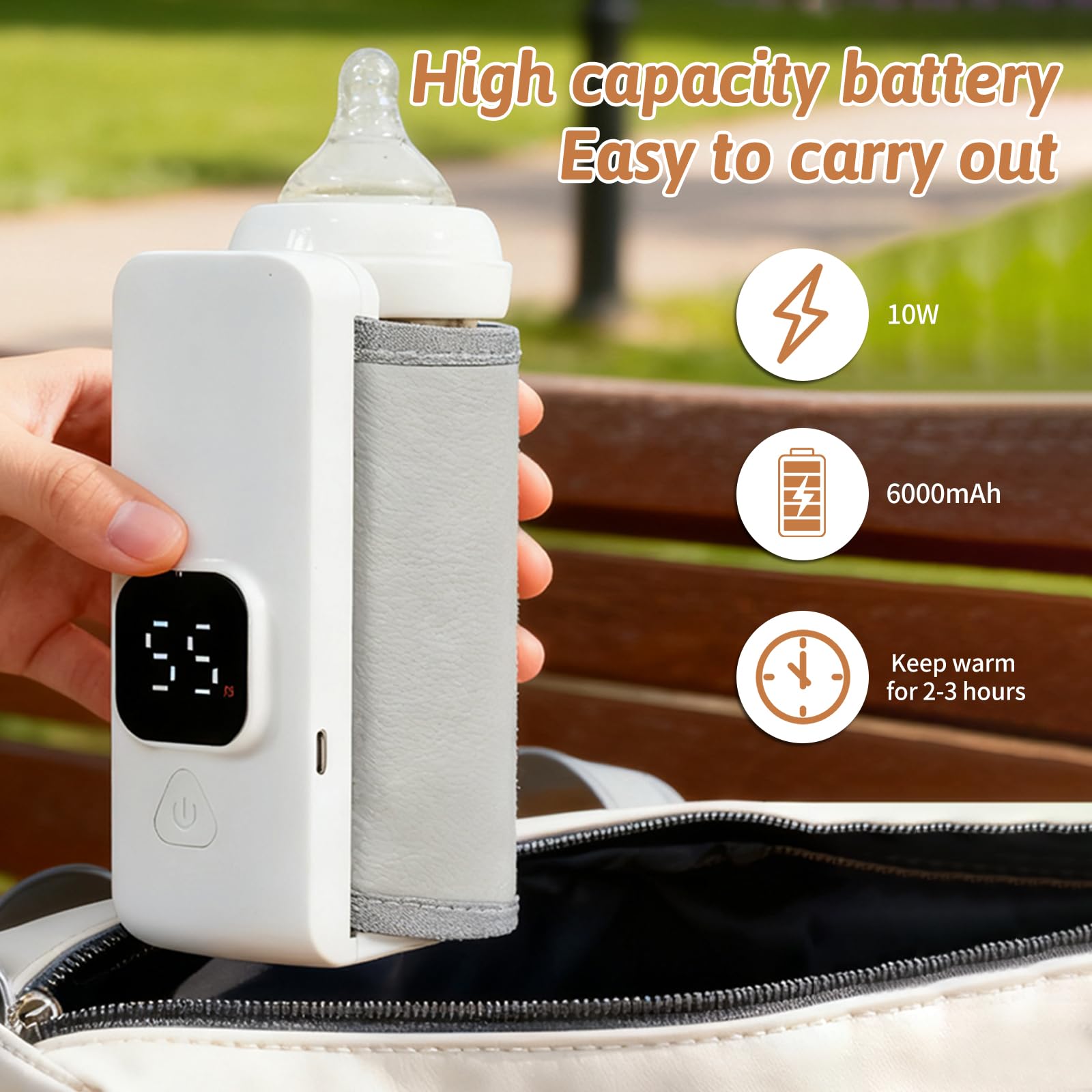 Scaldabraccia portatile, 38-55 ℃, regolabile, con indicatore LED, ricaricabile tramite USB, per latte materno e latte