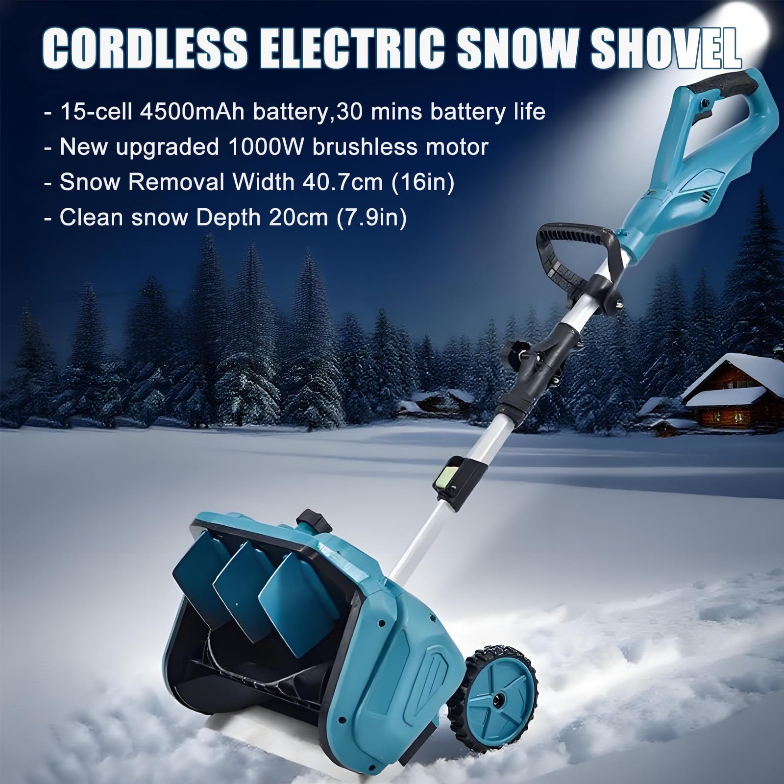 Spazzaneve elettrico senza fili, per esterni, larghezza 40,7 cm e profondità 20 cm, per verande e passerelle invernali, include 2 batterie