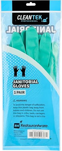 Miniatura 15 de Restaurantware Guantes de limpieza verdes, 10 pares de guantes de nitrilo de 15 mil de grosor, grandes, resistentes, con puño largo, forro de