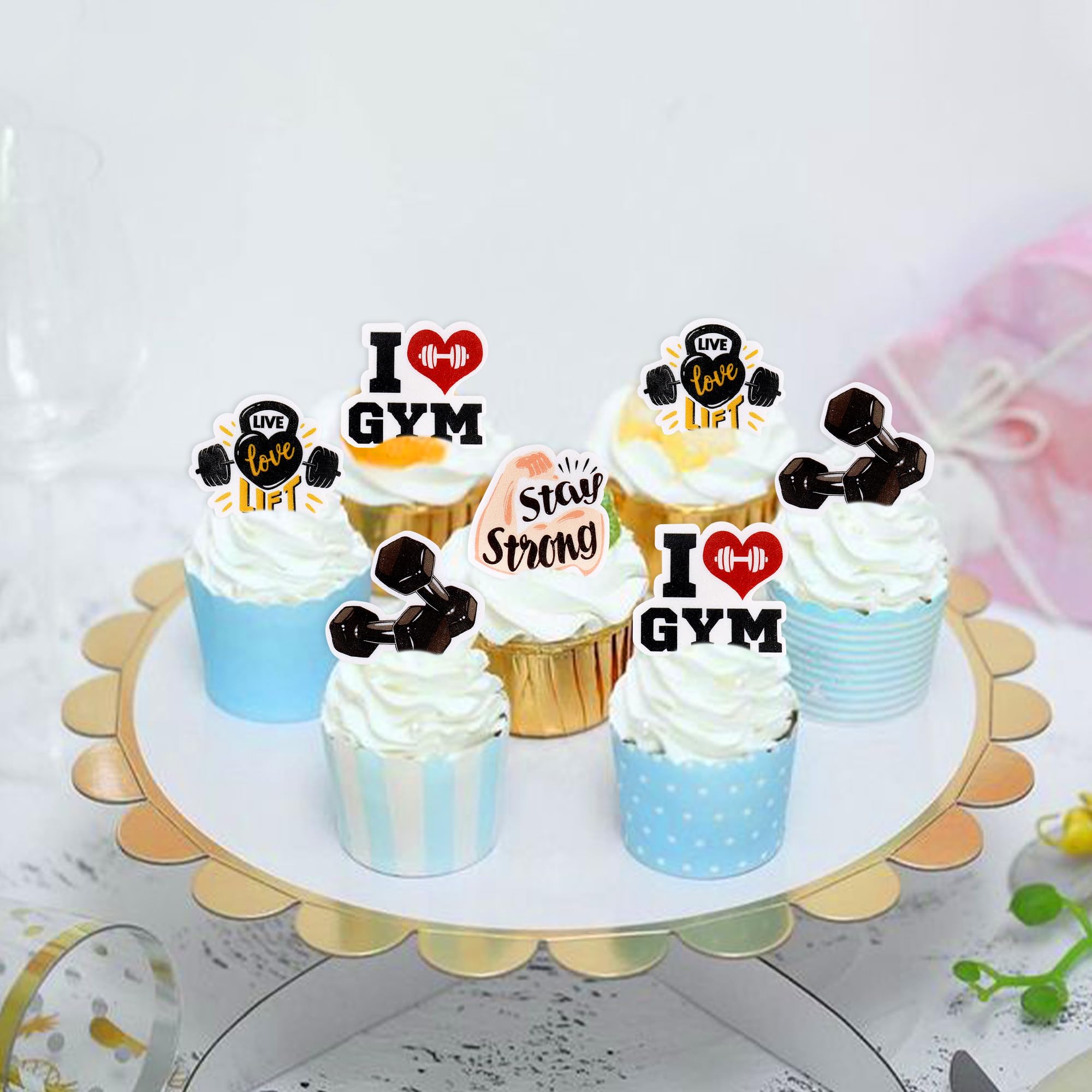 20 Cupcake-Topper Mit Fitness-Motiven (Hanteln, Bauchräder) – Für Sport-Geburtstagskuchen & Deko
