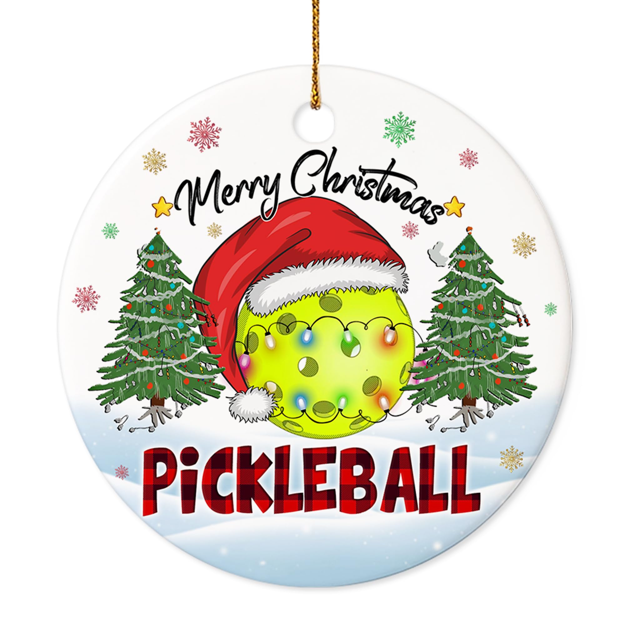 Decorlion 2024 Christmas Ornament - Pickleball Merry Christmas Ceramic Hanging Decoration for Tree, Family, Friends, and Lovers