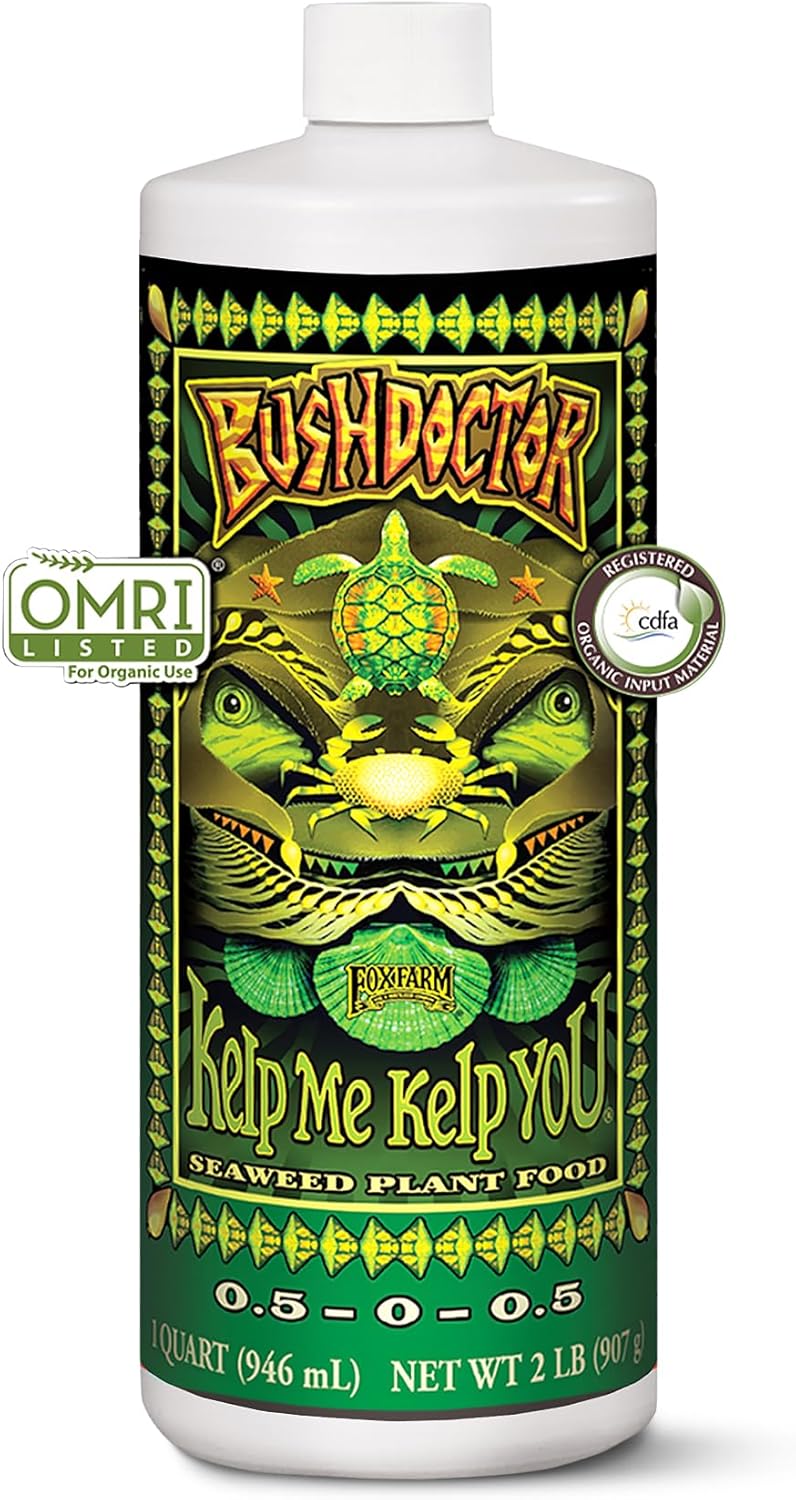 FoxFarm Bush Doctor Kelp Me Kelp You Seaweed Plant Food - 0.5-0-0.5 Liquid Kelp Fertilizer for Gardens, Hydroponic & Drip Irrigation Systems - Nutrient Uptake & Plant Growth - 1 Quart