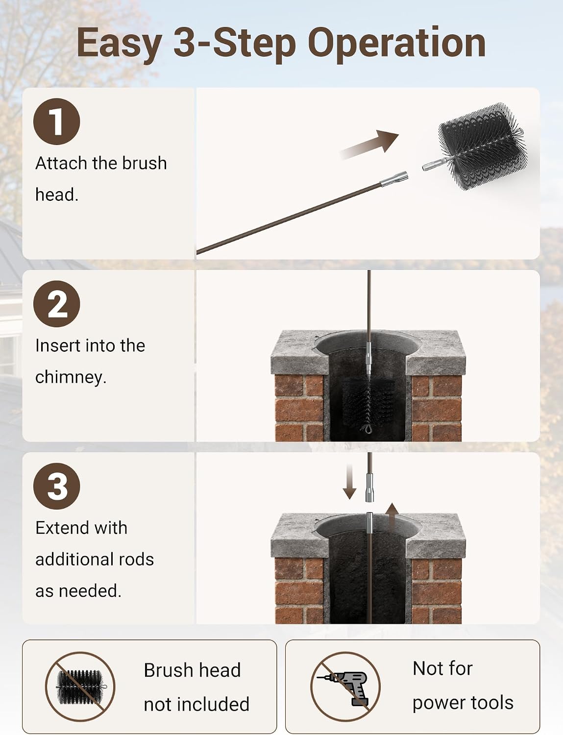 Fiberglass Chimney Sweep Rod Kit, 18-Foot, 1/4-NPSM Fittings, Blown