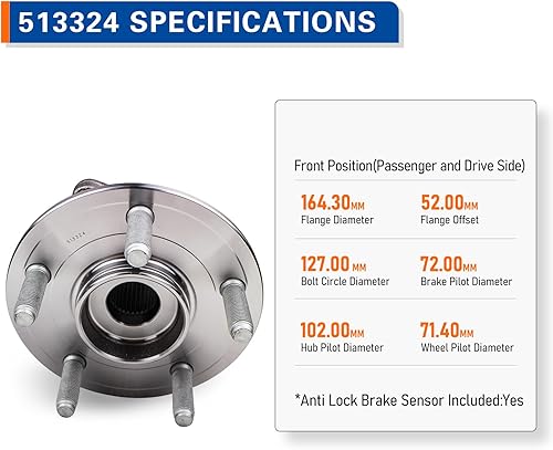 Miniatura 4 de PAROD 513324 Conjunto de cubo de rueda delantera y rodamiento compatible con Jeep Grand Cherokee 2011-2021, Grand Cherokee WK 2022, Dodge Durango