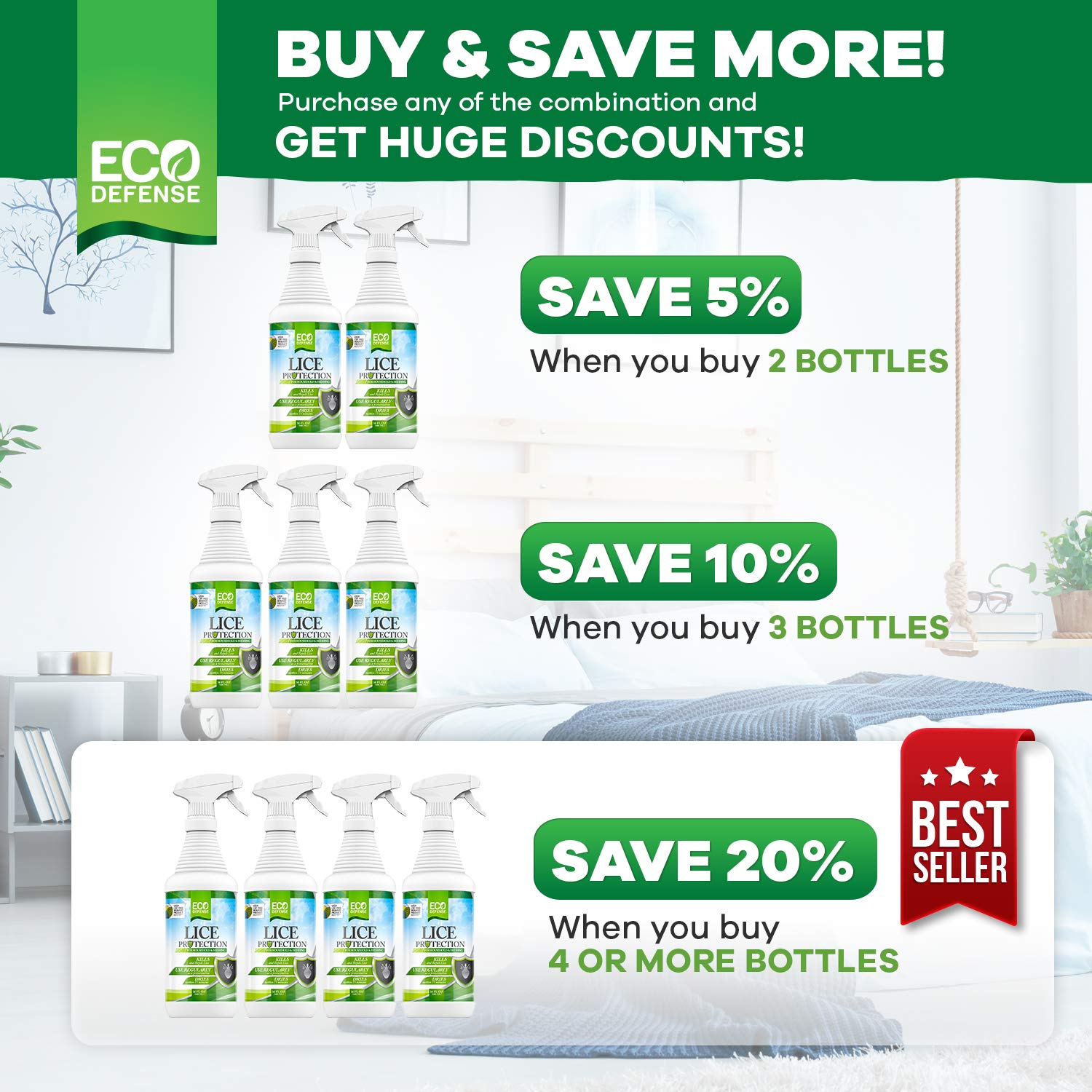 Eco Defense USDA Biobased Lice Spray for Furniture, Bedding, and Home