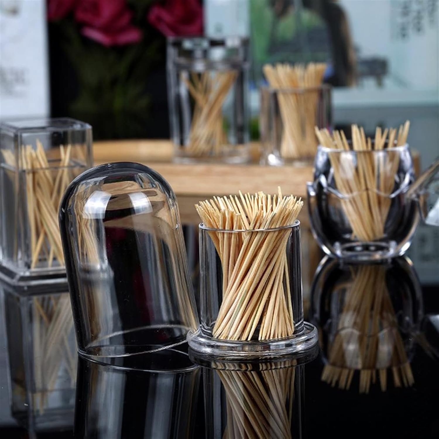 Toothpick Holder Practical Cotton Swab Box Easy to Take Toothpick Holder Food Grade Dust-Proof Cotton Swab Toothpick Storage Holder Organizer(Clear1)