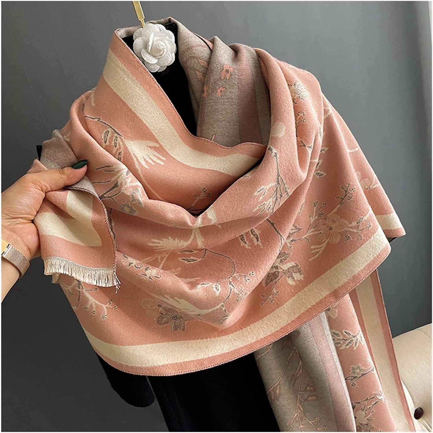 Neu Verdickter Schal, Warmer, weicher Kaschmir-Imitat-Schal, Wickelschal für Erwachsene, Blumenzweig, Weihnachtsgeburtstagsgeschenk, 185 * 65 cm Mehrweg