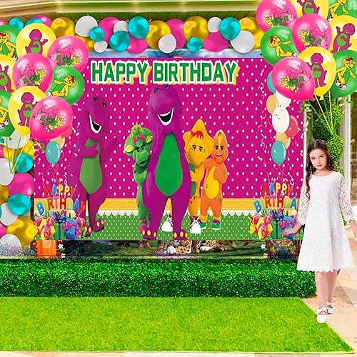 Miniatura 3 de Barney and Friends - Suministros para fiestas, platos, recuerdos, decoración de telón de fondo, globos, pancarta, decoración para pastel de