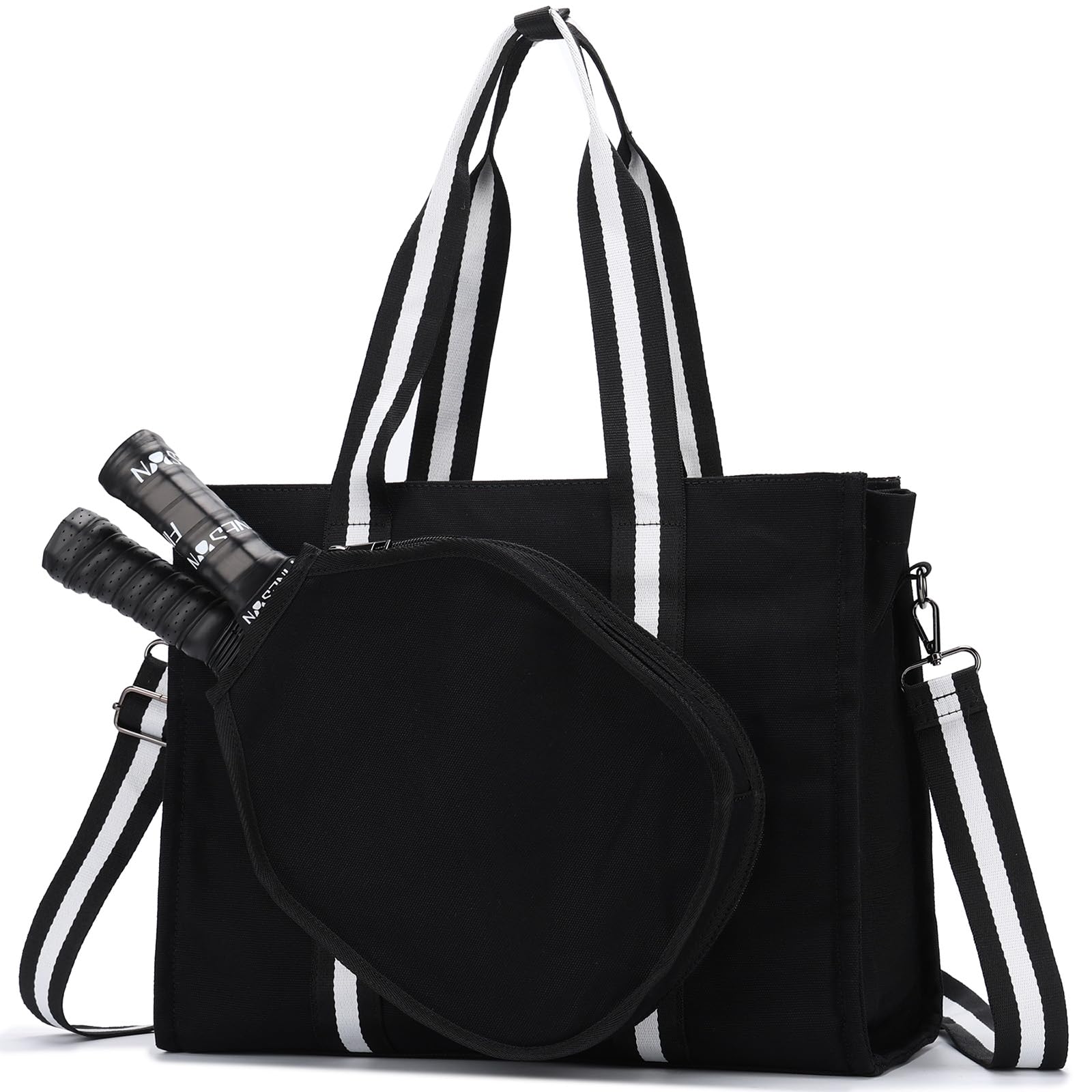 VASCHY Pickleball Tote Bags For Women With Fence Hook, Canvas Pickleball Paddle Holder Case Work/Gym/Sports Tote for 2 Rackets