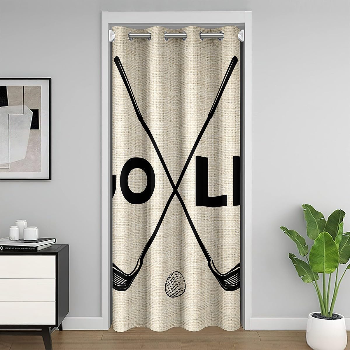 Golf Club Door Curtain 1 Panel,42"W X 80"L,Boys Teens Ball Game Lover Privacy Door Drape for Living Room Bedroom Decor,Retro Simple Style Doorway Curtain for Partition Privacy Shading Decor