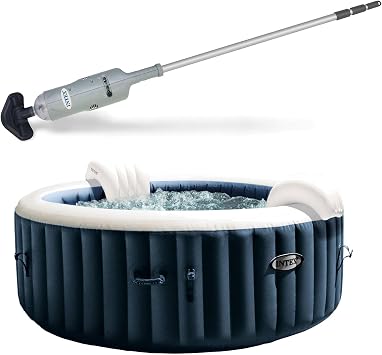 Intex Rechargeable Handheld Pool Vacuum Cleaner with 2 Brush Heads and PureSpa Plus Portable 77" x 28" Inflatable Hot Tub Bubble Jet Spa